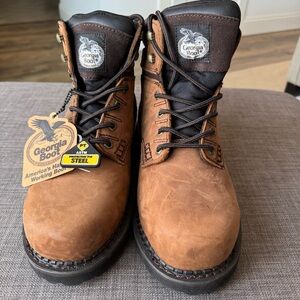 Georgia Boot Men's Tan and Black Steel Toe Boots sz 8.5w nwt